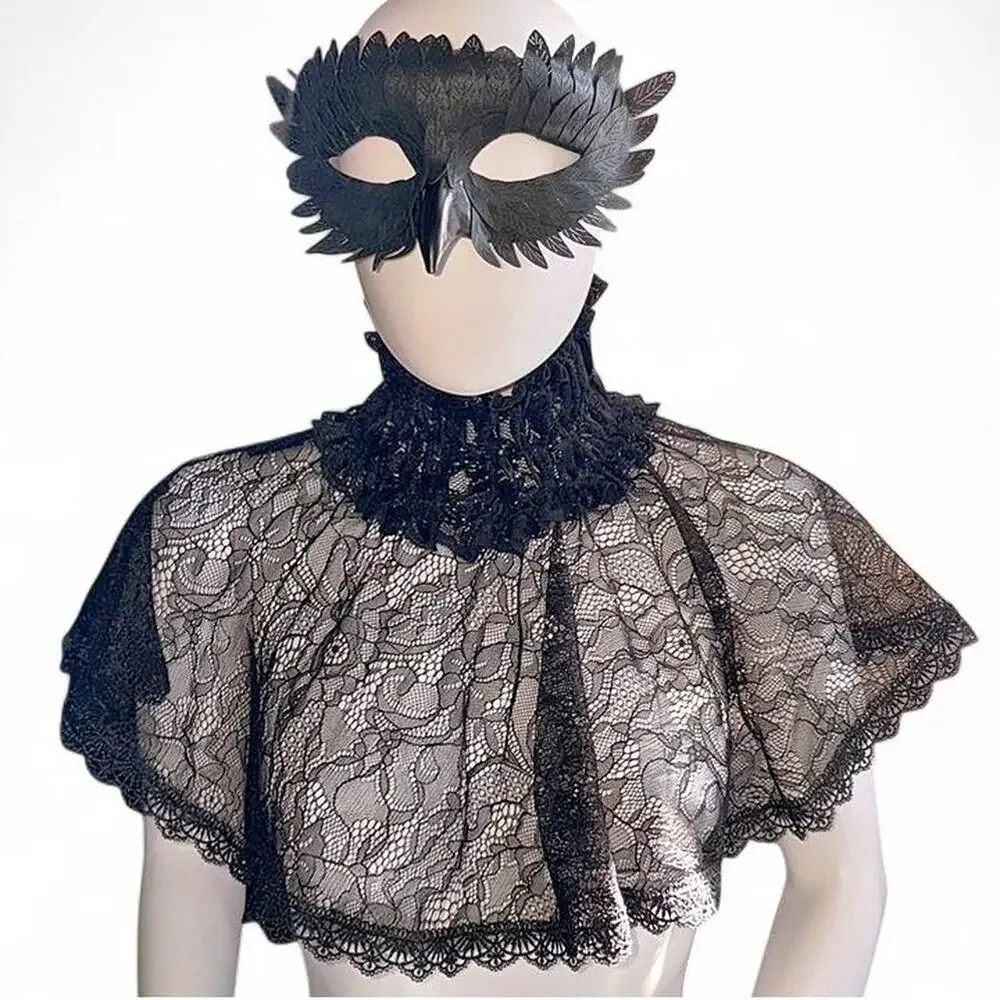 Black Faux Feather Raven Crow Owl Bird Eye Mask Avant Garde Party Rave Festival